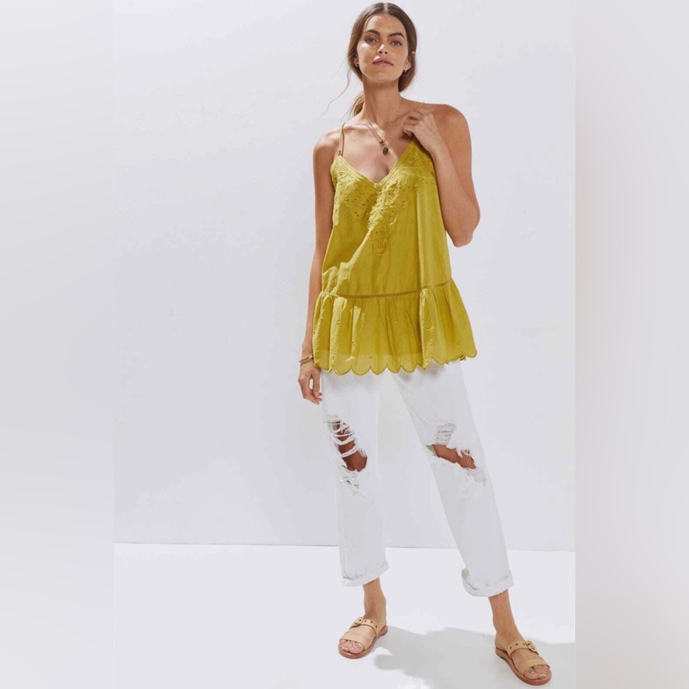 Anthropologie Let Me Be Embroidered Lace Peplum Tank